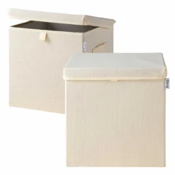 Aufbewahrungsbox 2er-Set, beige, mit Deckel, 33x33x33cm