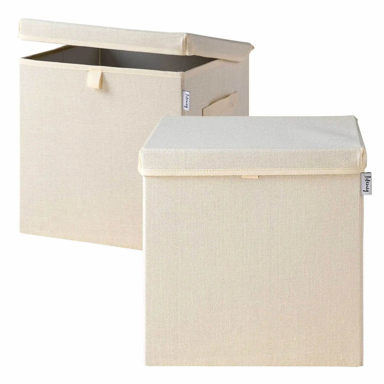 Aufbewahrungsbox 2er-Set, beige, mit Deckel, 33x33x33cm