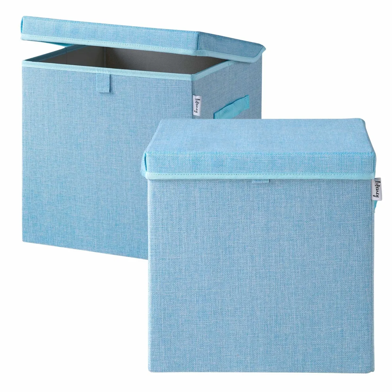 Aufbewahrungsbox 2er-Set, blau, mit Deckel, 33x33x33cm