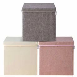 Aufbewahrungsbox 3er-Set, braun rosa & grau, mit Deckel, 33x33x33cm
