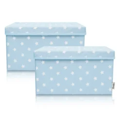 Aufbewahrungsbox 2er-Set mit Deckel, Sterne, hellblau, 25x37x21cm