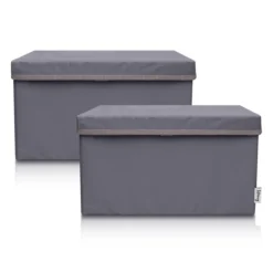 Aufbewahrungsbox 2er-Set mit Deckel, grau, 25x37x21cm