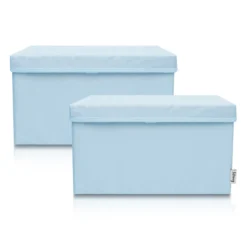 Aufbewahrungsbox 2er-Set mit Deckel, hellblau, 25x37x21cm