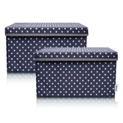 Aufbewahrungsbox 2er-Set mit Deckel, Punkte, anthrazit, 25x37x21cm