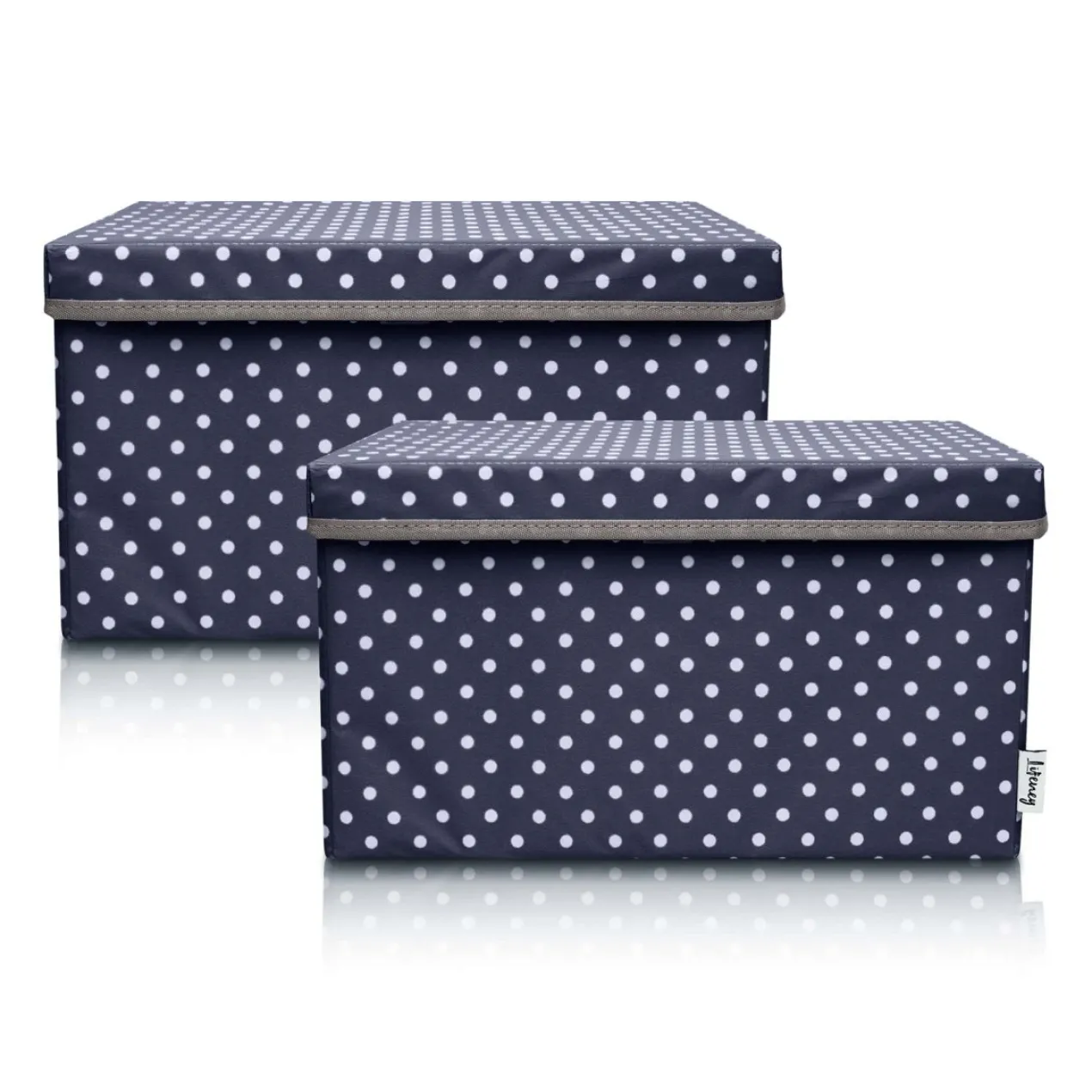 Aufbewahrungsbox 2er-Set mit Deckel, Punkte, anthrazit, 25x37x21cm