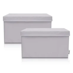 Aufbewahrungsbox 2er-Set mit Deckel, hellgrau, 25x37x21cm
