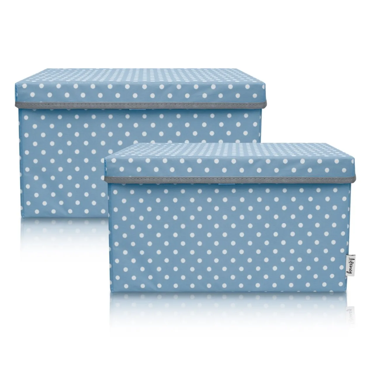 Aufbewahrungsbox 2er-Set Punkte, blau, 25x37x21cm