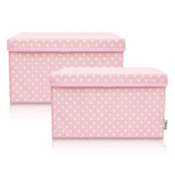Aufbewahrungsbox 2er-Set, Punkte, rosa, 25x37x21cm