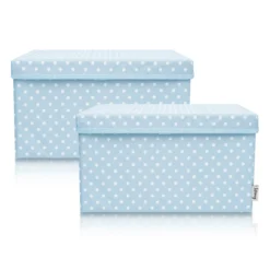 Aufbewahrungsbox 2er-Set, Punkte, hellblau, 25x37x21cm