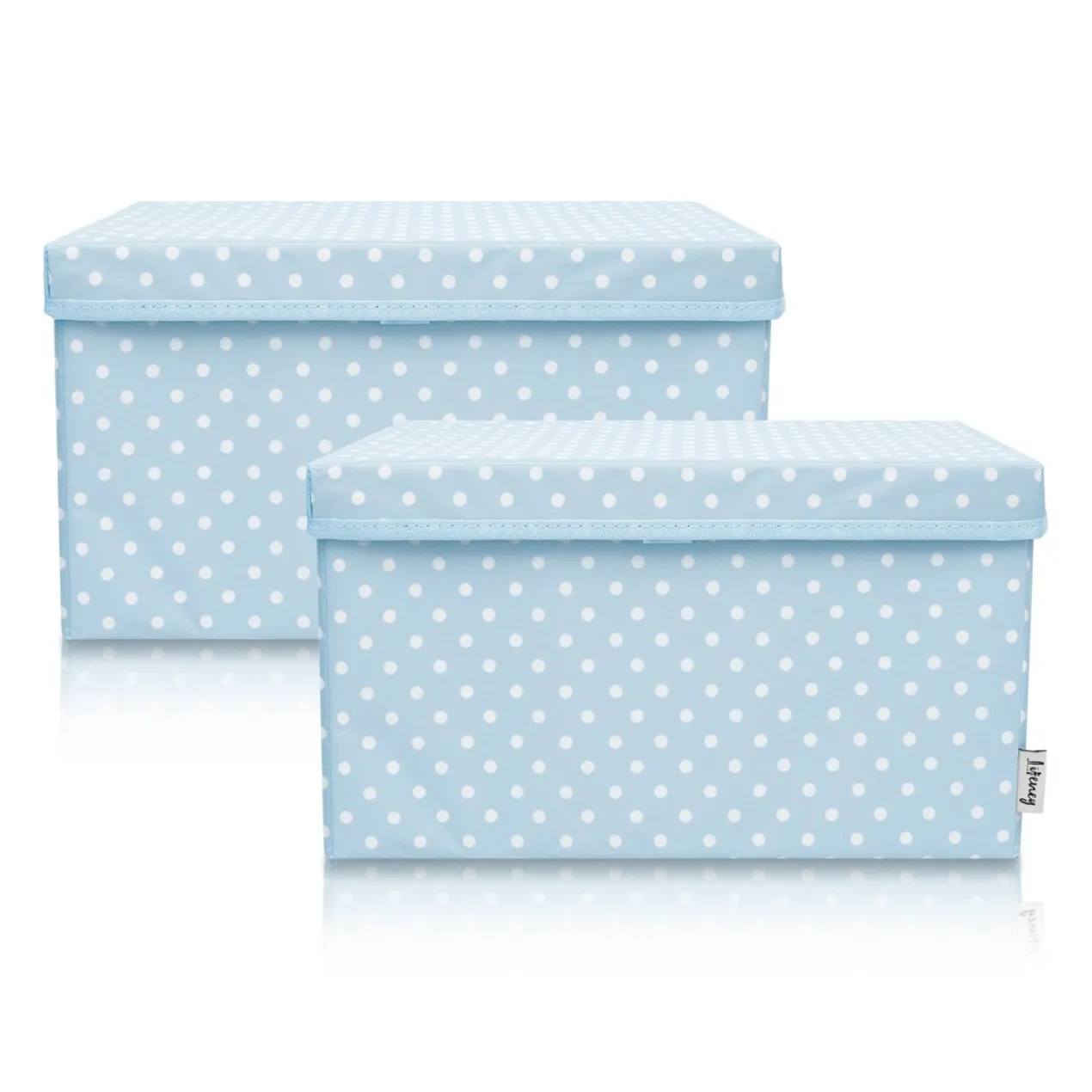 Aufbewahrungsbox 2er-Set, Punkte, hellblau, 25x37x21cm