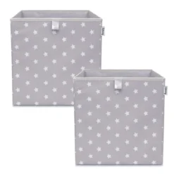 Aufbewahrungsbox 2er Set, Sterne, hellgrau, 33x33x33cm