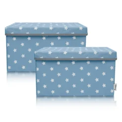 Aufbewahrungsbox 2er-Set, Sterne türkis, 25x37x21cm
