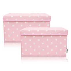 Aufbewahrungsbox 2er-Set, Sterne, rosa, 25x37x21cm