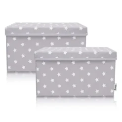 Aufbewahrungsbox 2er-Set Sterne, hellgrau, 25x37x21cm