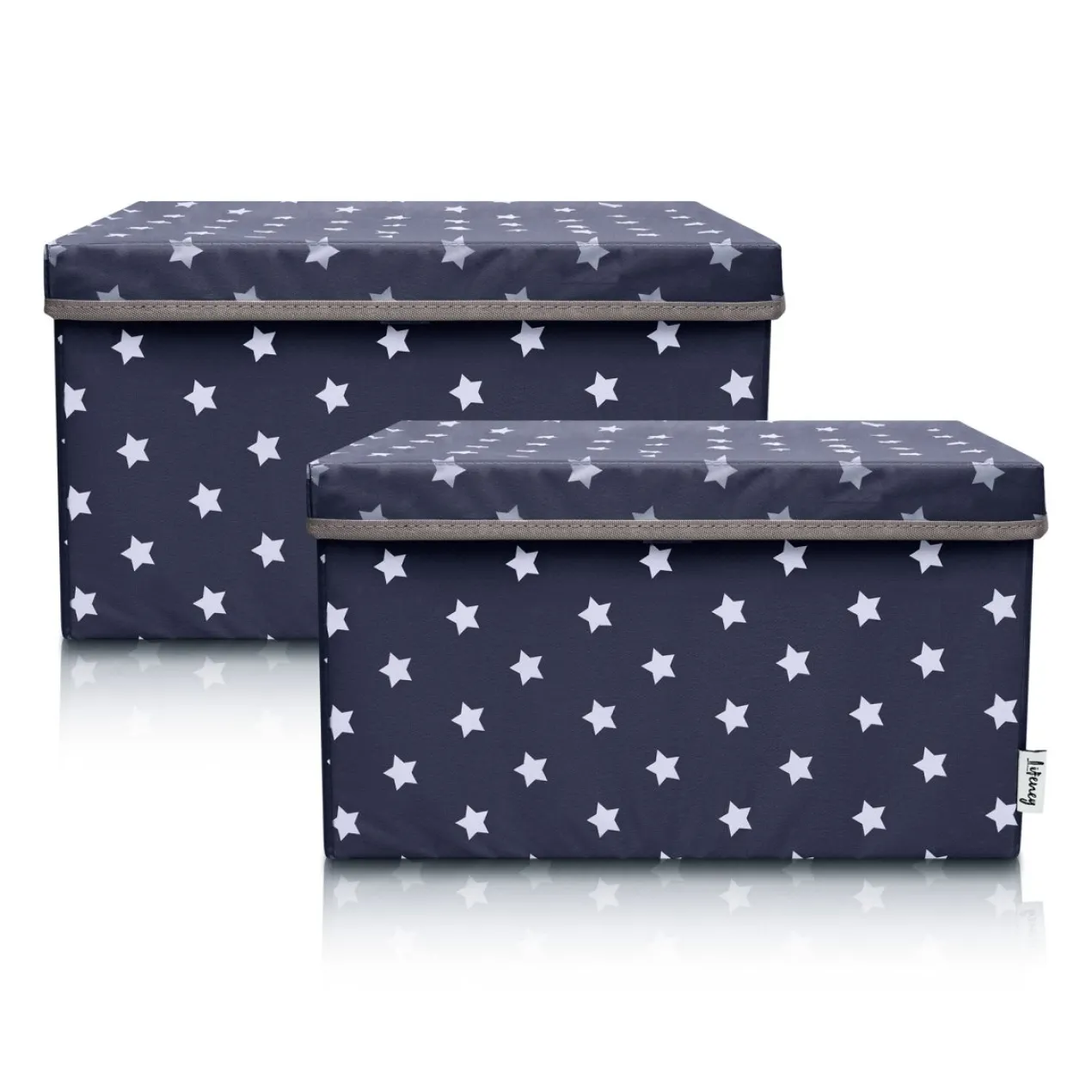 Aufbewahrungsbox 2er-Set, Sterne, anthrazit, 25x37x21cm