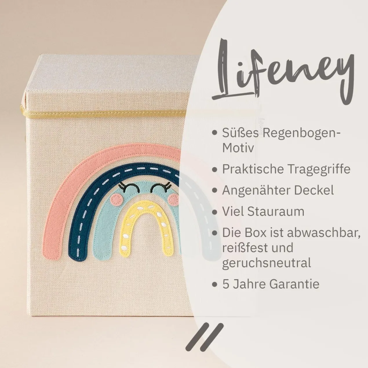 Aufbewahrungsbox mit Deckel Regenbogen, 33x33x33cm