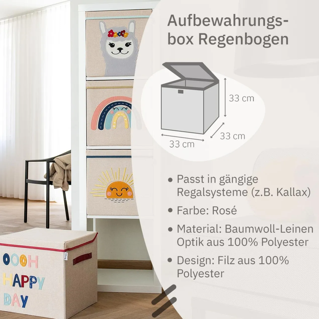 Aufbewahrungsbox mit Deckel Regenbogen, 33x33x33cm