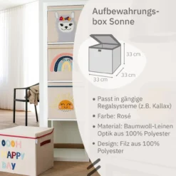 Aufbewahrungsbox mit Deckel Sonne, 33x33x33cm