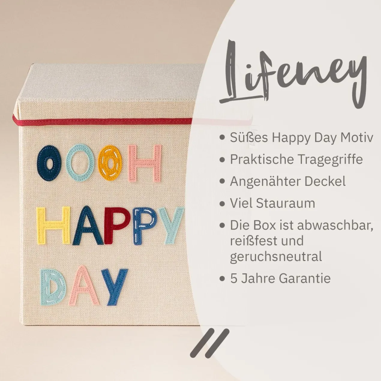Aufbewahrungsbox mit Deckel Happy Day, 33x33x33cm