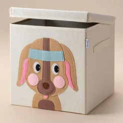 Aufbewahrungsbox mit Deckel, Hund, beige, 33x33x33cm