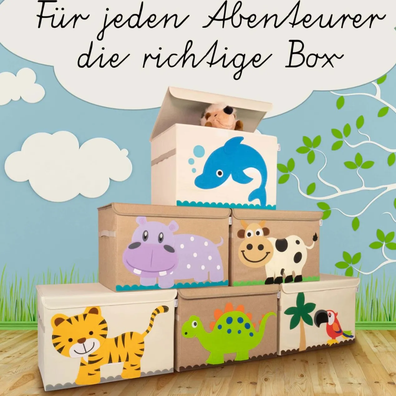 Aufbewahrungsbox mit Deckel, Dino groß, 51x36x36cm