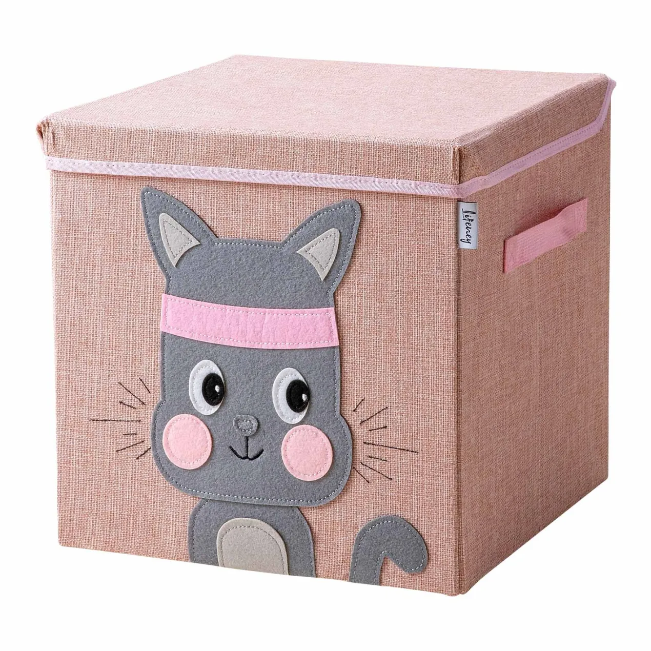 Aufbewahrungsbox mit Deckel, Katze, rosa, 33x33x33cm