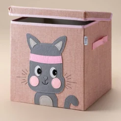 Aufbewahrungsbox mit Deckel, Katze, rosa, 33x33x33cm