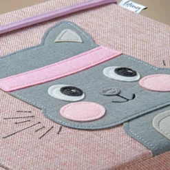 Aufbewahrungsbox mit Deckel, Katze, rosa, 33x33x33cm