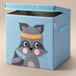 Aufbewahrungsbox mit Deckel, Waschbär, blau, 33x33x33cm