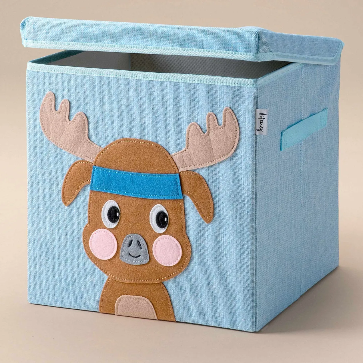 Aufbewahrungsbox mit Deckel, Hirsch, blau, 33x33x33cm
