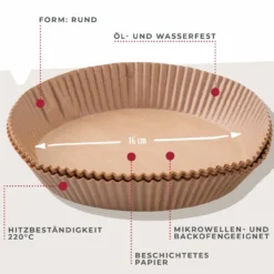 Backpapier für Heißluftfritteuse, rund, 20cm, 50 Stk.