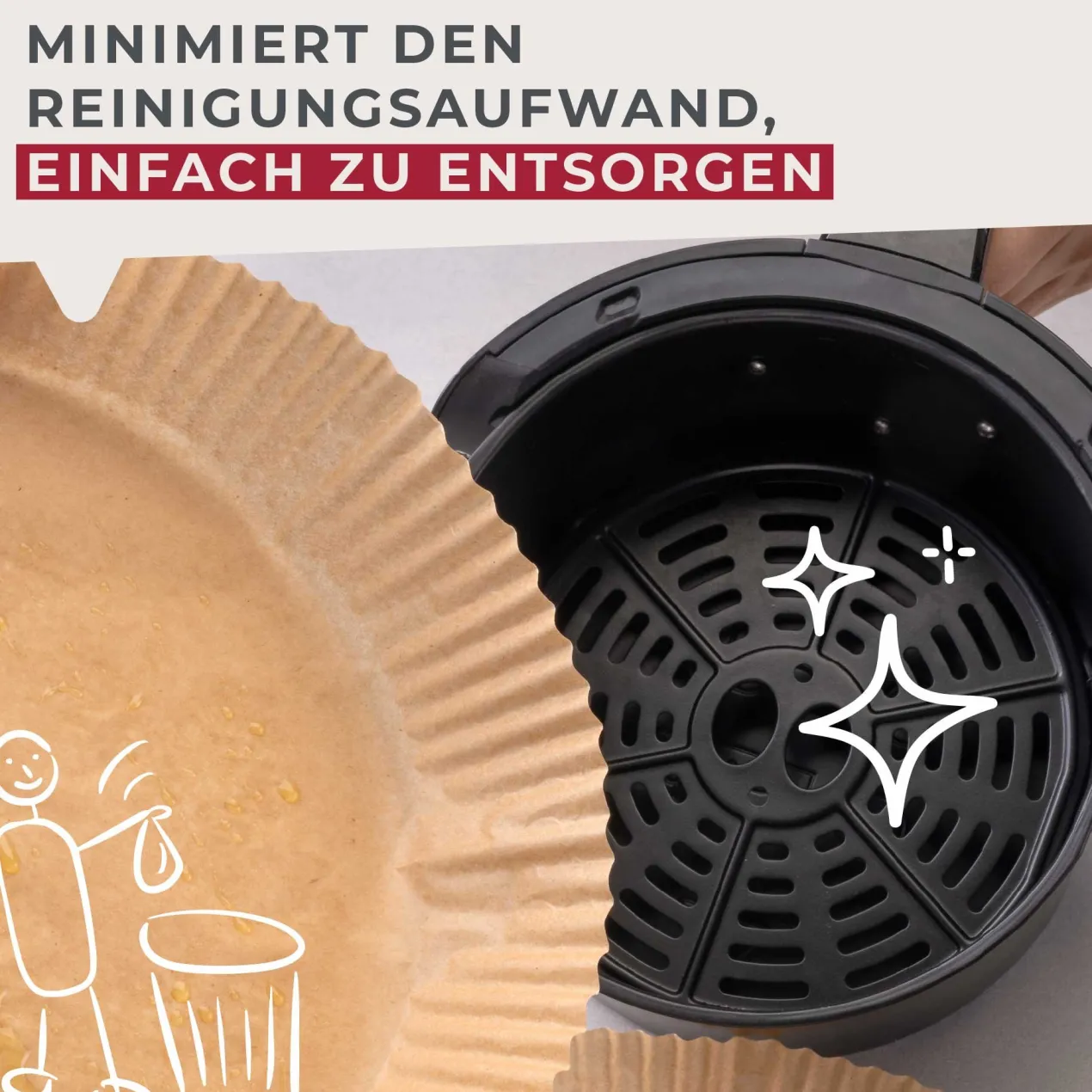 Backpapier für Heißluftfritteuse, rund, 20cm, 50 Stk.