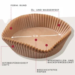 Backpapier für Heißluftfritteuse, rund, 16x16x4,5cm, 40 Stk.