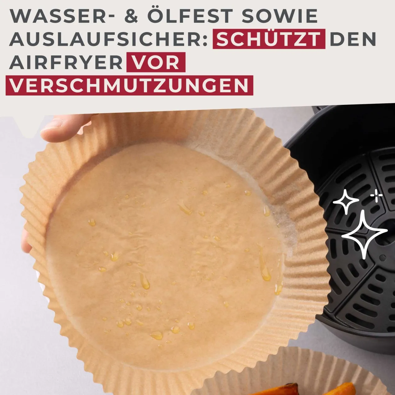 Backpapier für Heißluftfritteuse, rund, 16x16x4,5cm, 40 Stk.