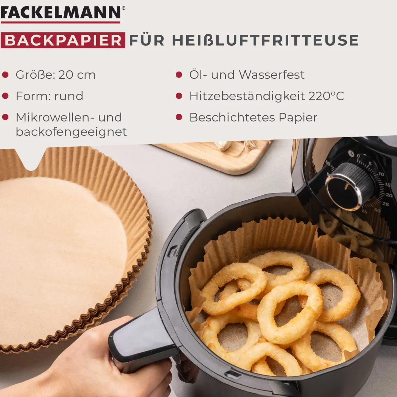 Backpapier für Heißluftfritteuse, rund, Ø20cm, 40 Stk.