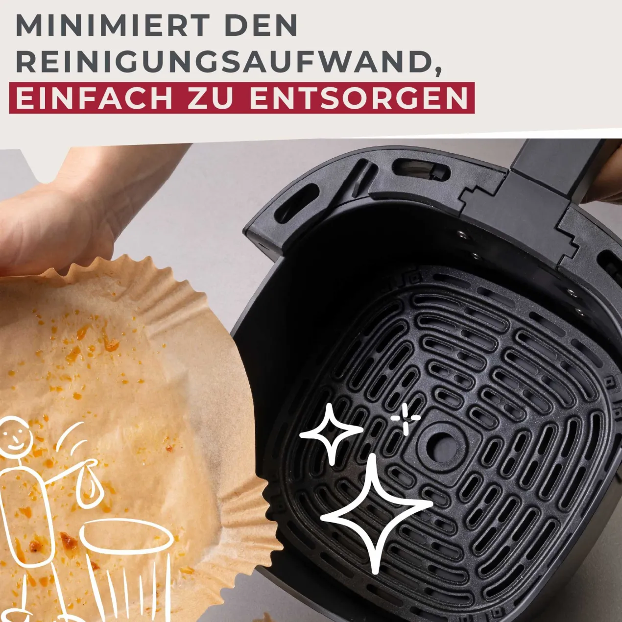 Backpapier für Heißluftfritteuse eckig ,16cm, 50 Stk.