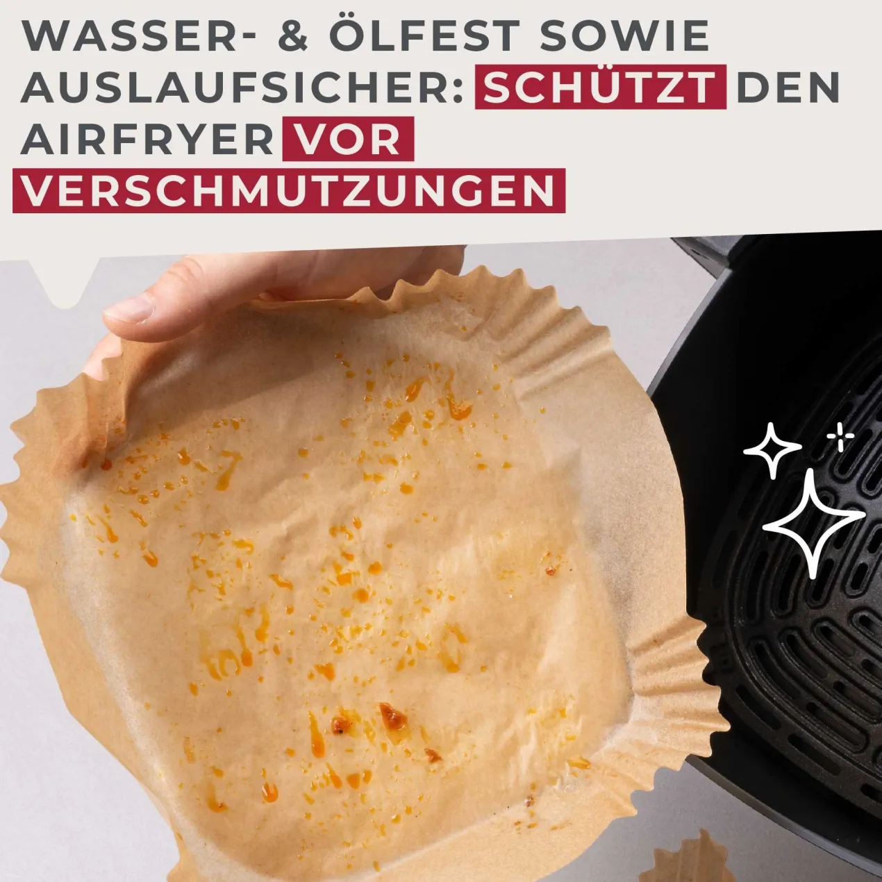 Backpapier für Heißluftfritteuse eckig ,16cm, 50 Stk.