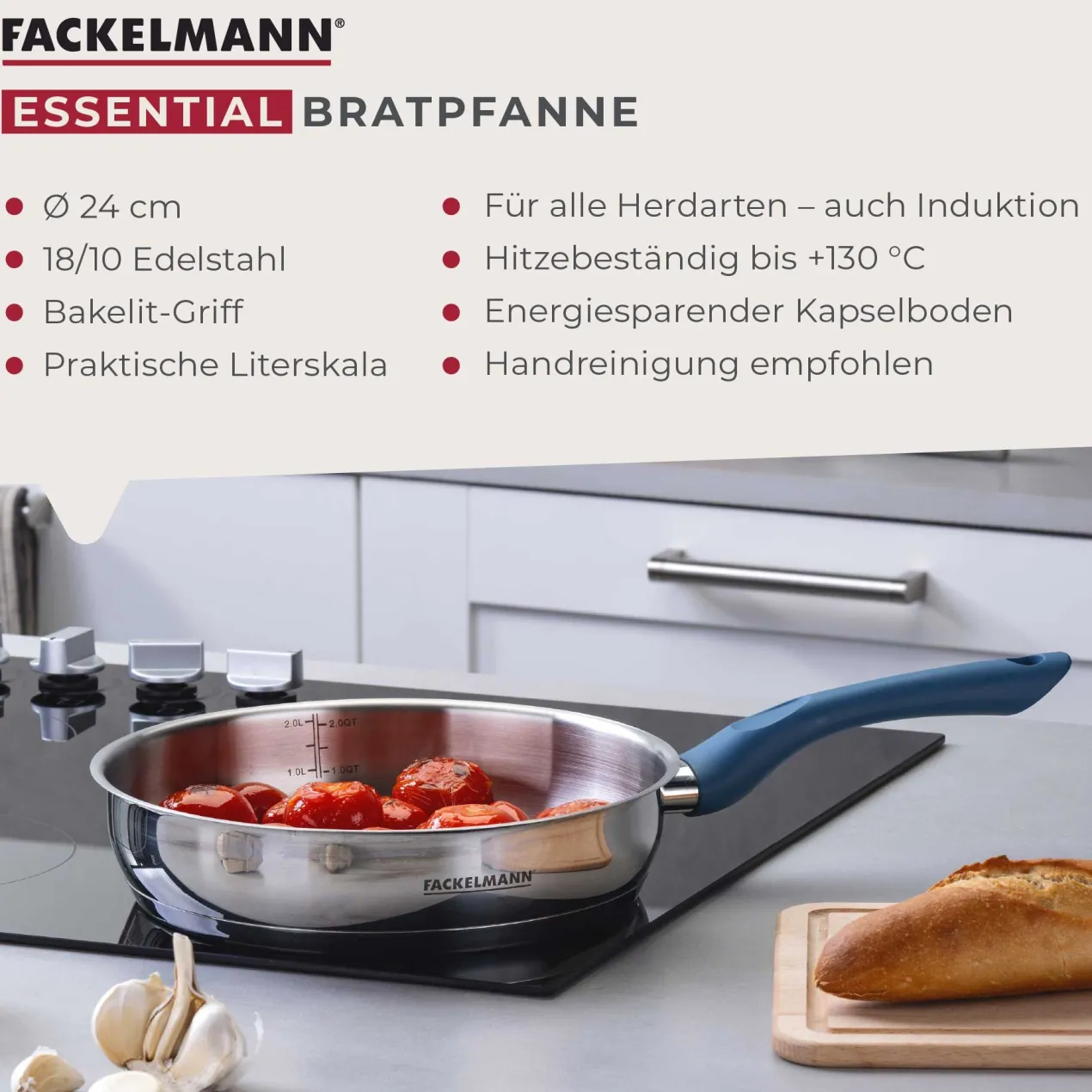 Bratpfanne Essential, Ø24cm, Edelstahl, blau