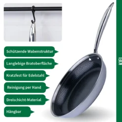 Bratpfanne Kiel, Edelstahl, antihaft, Wabenboden, Ø24cm