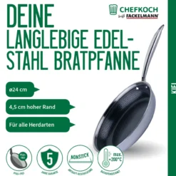 Bratpfanne Kiel, Edelstahl, antihaft, Wabenboden, Ø24cm