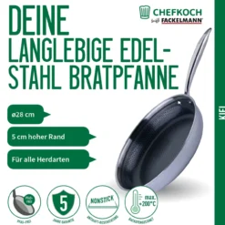 Bratpfanne Kiel, Edelstahl, antihaft, Wabenboden, Ø28cm