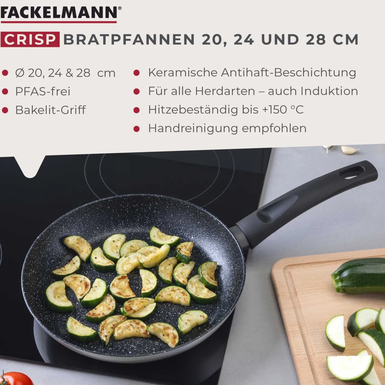 Bratpfannen-Set "Crisp", Keramik, antihaft, Ø20/24/28cm, 3-tlg.