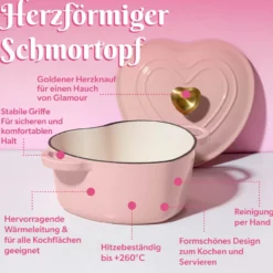 Bräter Herzform, rosa, 1,8L
