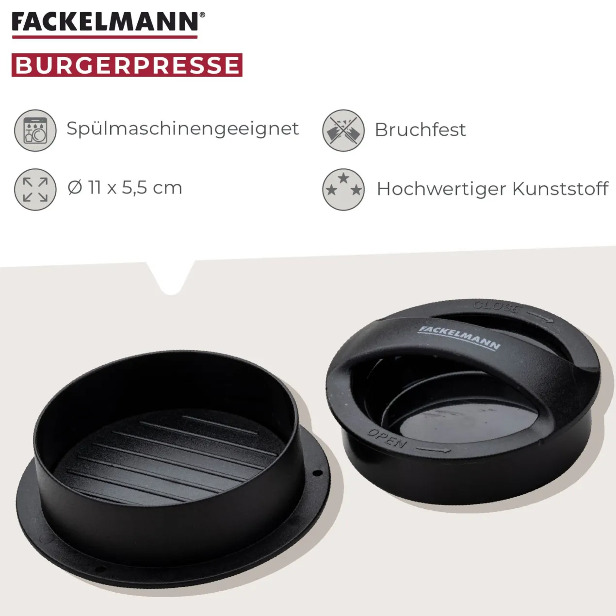 Burgerpresse, Kunststoff, schwarz