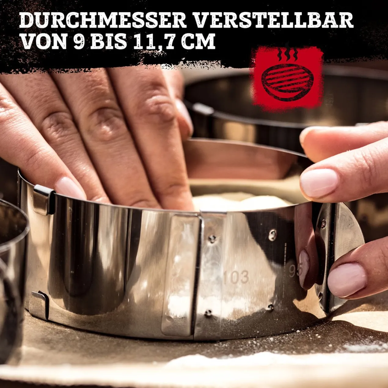 Burger- und Dessertringe, 2 St., Edelstahl, verstellbar