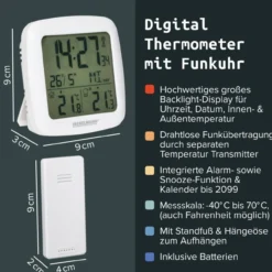 Digital Thermometer mit Funkuhr, 2-teilig