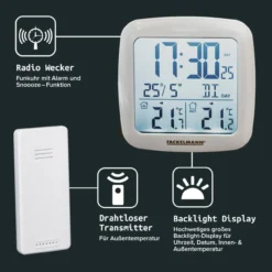 Digital Thermometer mit Funkuhr, 2-teilig