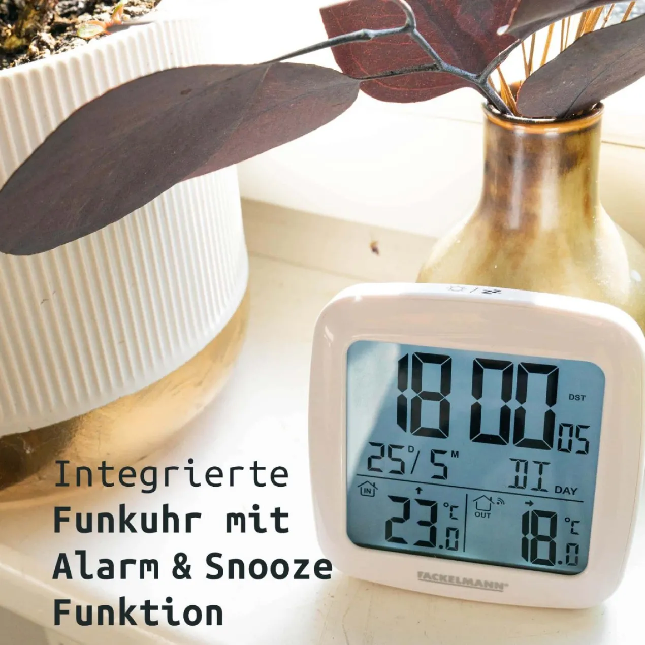Digital Thermometer mit Funkuhr, 2-teilig