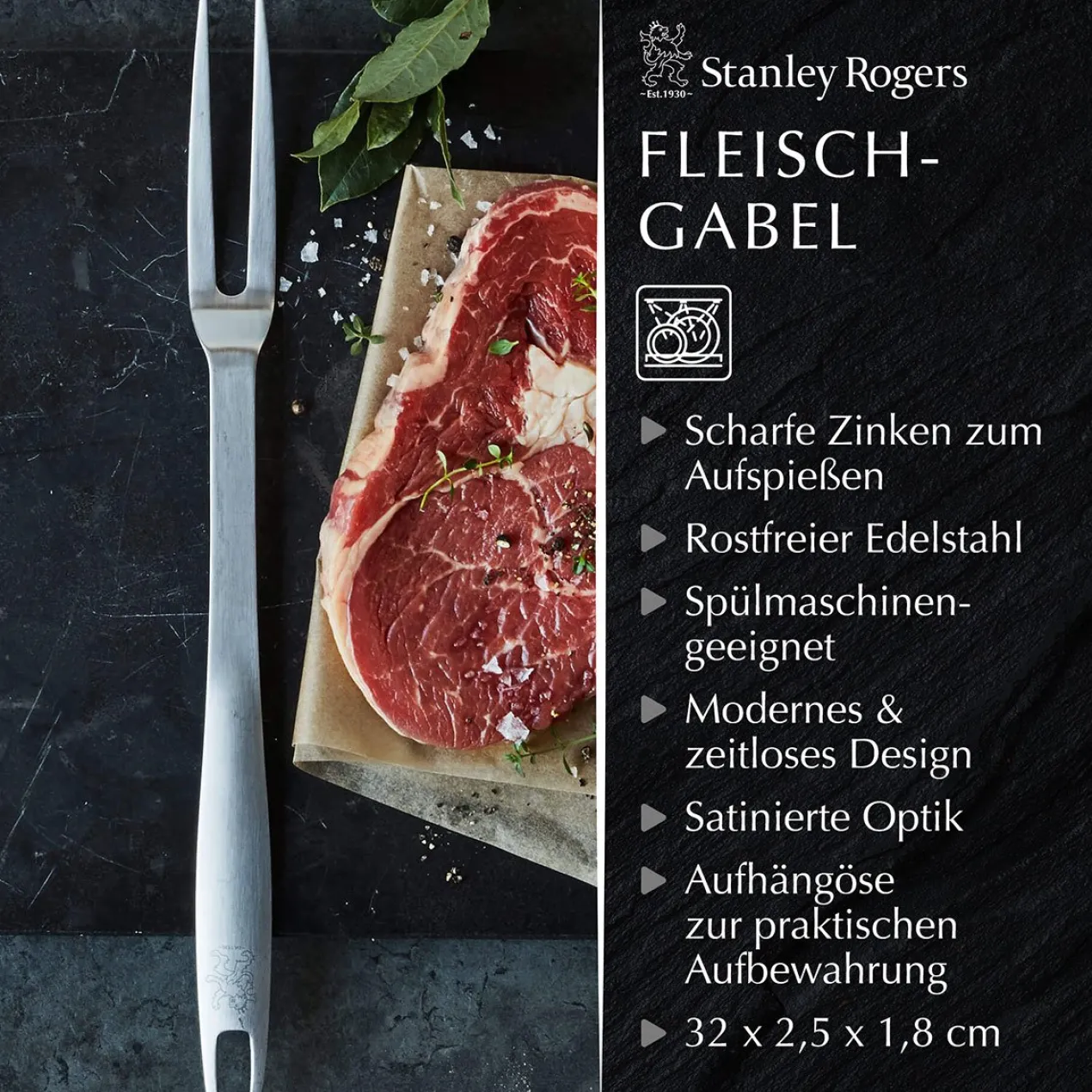 Fleischgabel Satin, 32cm, Edelstahl