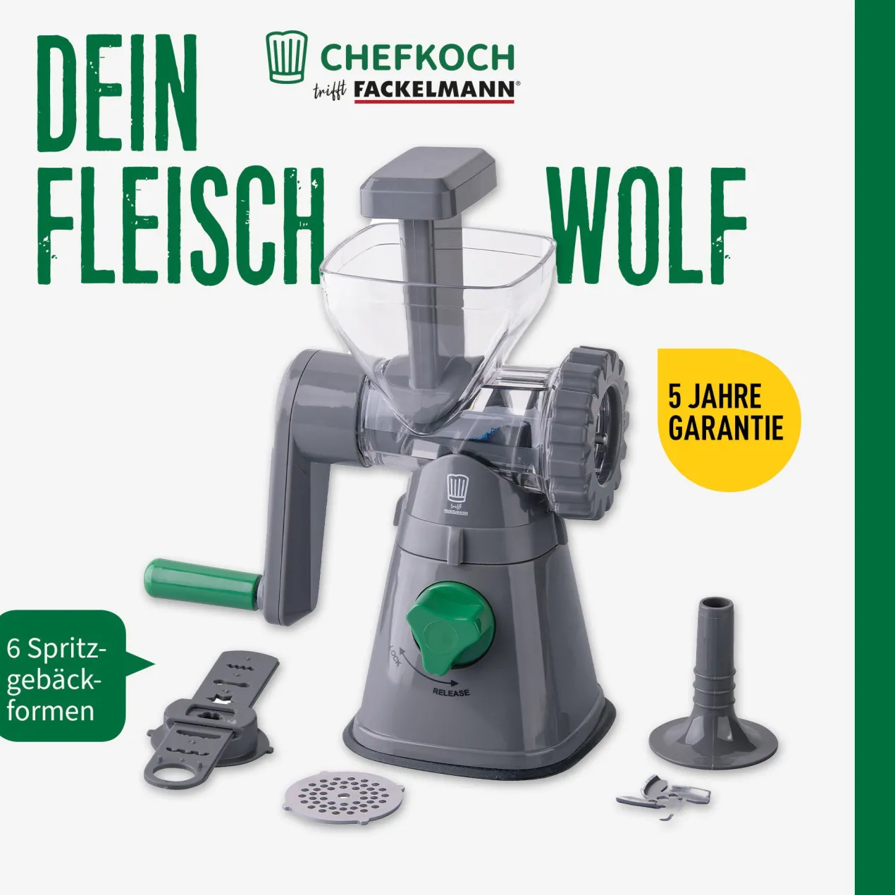Fleischwolf mit Gebäckaufsatz, 6-teilig